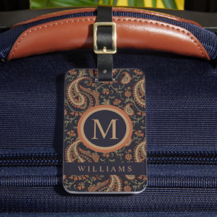 Anpassningsbar Mörk Blue Beige Tan Paisley Mönster Bagagebricka