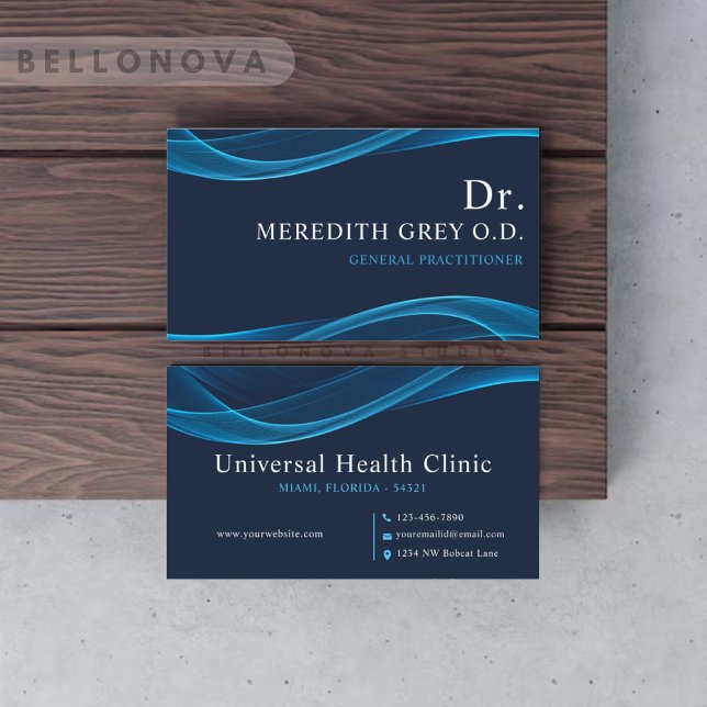 Anpassningsbar Mörk Bright Blue White Läkare Finar Visitkort (Custom Dark Bright Blue White Doctors Fancy Business Card)