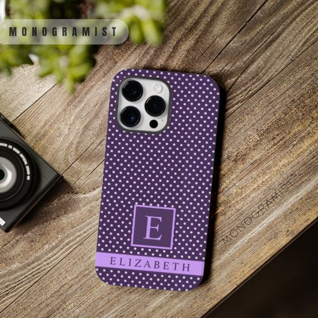 Anpassningsbar Mörk Djupt levande Lila Vitpolka pu (Custom Dark Deep Vivid Purple White Polka Dot Case-Mate iPhone Case)