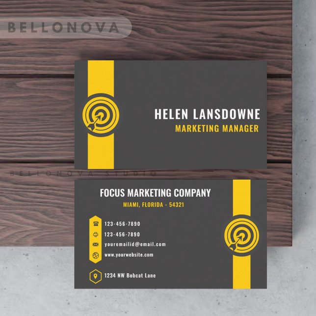 Anpassningsbar Mörk Grått Black Gult Marknadsförin Visitkort (Custom Dark Grey Black Yellow Marketing Profession Business Card)