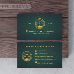 Anpassningsbar Mörk grönt Blommigt Monogram Law Of Visitkort