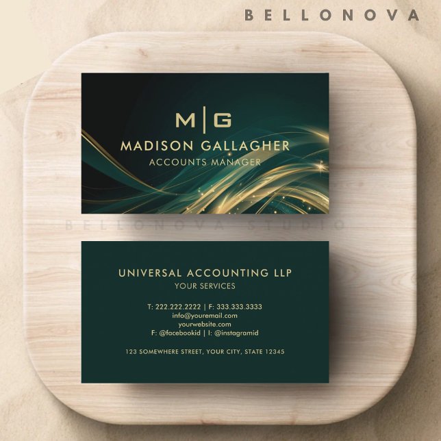 Anpassningsbar Mörk grönt Svarta Guld Glitter-Prof Visitkort (Custom Dark Green Black Gold Glitter Professional Business Card)