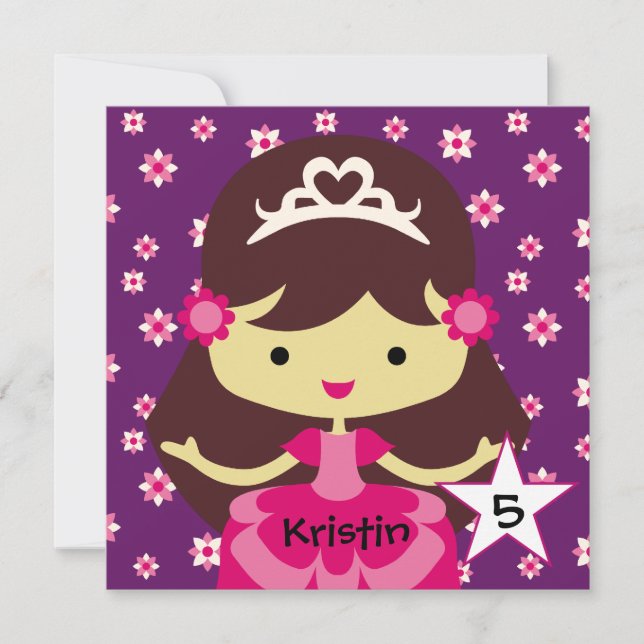 Anpassningsbar Mörk Hair Princess Birthday Inbjudn Inbjudningar (Framsida)