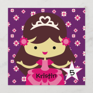 Anpassningsbar Mörk Hair Princess Birthday Inbjudn Inbjudningar