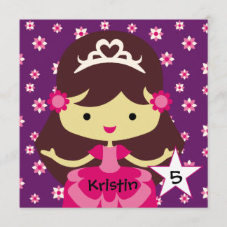 Anpassningsbar Mörk Hair Princess Birthday Inbjudn Inbjudningar