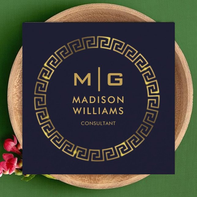 Anpassningsbar Mörk, marinblått svart och Guld Pro Fyrkantigt Visitkort (Custom Dark Navy Blue Black And Gold Professional Square Business Card)