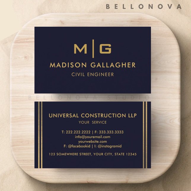 Anpassningsbar Mörk, marinblått svart och Guld Pro Visitkort (Custom Dark Navy Blue Black And Gold Professional Business Card)
