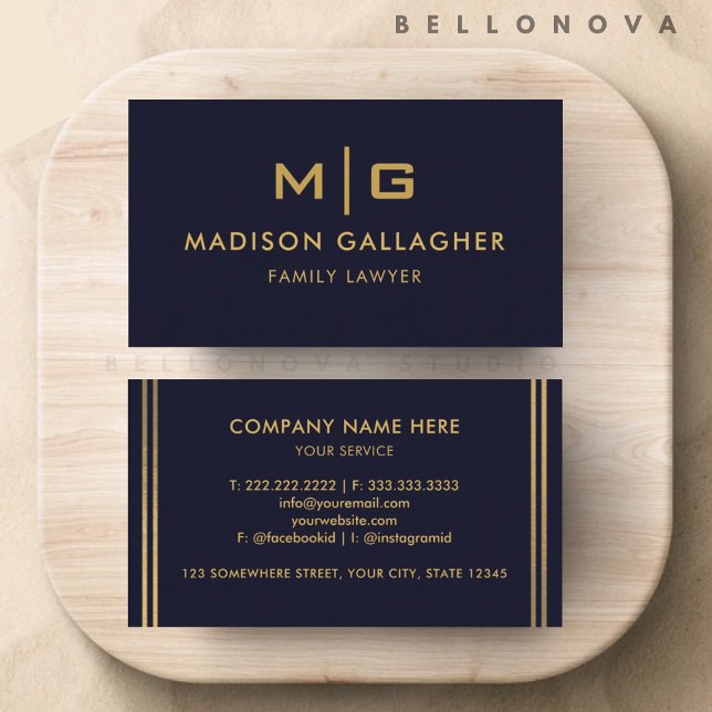 Anpassningsbar Mörk, marinblått svart och Guld Pro Visitkort (Custom Dark Navy Blue Black And Gold Professional Business Card)