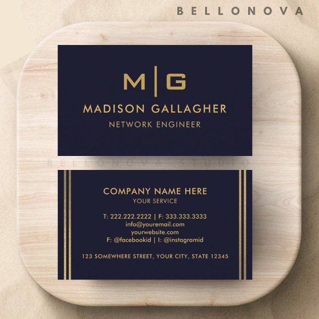Anpassningsbar Mörk, marinblått svart och Guld Pro Visitkort (Custom Dark Navy Blue Black And Gold Professional Business Card)