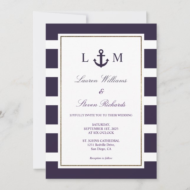 Anpassningsbar Mörk Navy Blue White Anchor Marine  Inbjudningar (Framsida)
