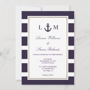 Anpassningsbar Mörk Navy Blue White Anchor Marine Inbjudningar