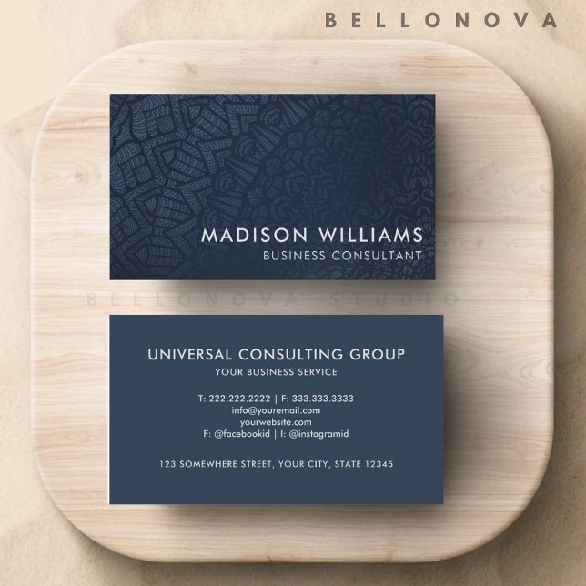 Anpassningsbar Mörk Professionell, marin, blå Gråt Visitkort (Custom Dark Navy Blue Grey Professional Business Card)