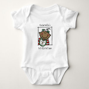 Anpassningsbar Mörk Skin Tone Baby Första jul T Shirt