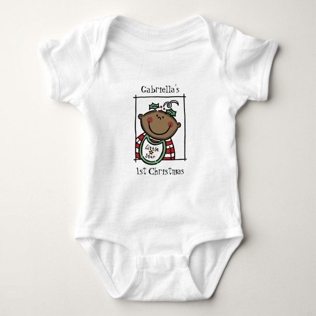Anpassningsbar Mörk Skin Tone Baby Första jul T Shirt (Framsida)