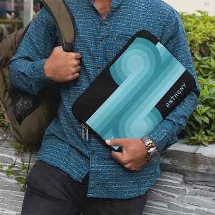Anpassningsbar Mörk Teal Blue Aqua Black Retro Mön Laptop Fodral