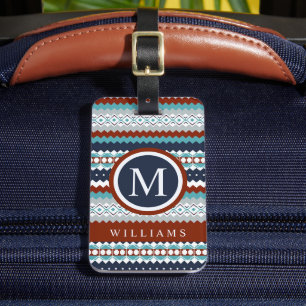 Anpassningsbar Mörk Teal Blue White Aztec Mönster Bagagebricka