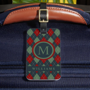 Anpassningsbar Mörk Teal Grönt Red Argyle Mönster Bagagebricka