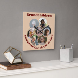 Anpassningsbar mormor/barn 7 Circle Photo Collage Fyrkantig Klocka