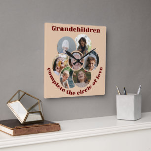 Anpassningsbar mormor/barn 7 Circle Photo Collage Fyrkantig Klocka
