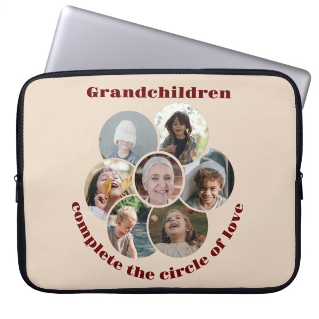 Anpassningsbar mormor/barn 7 Circle Photo Collage Laptop Fodral (Framsidan)