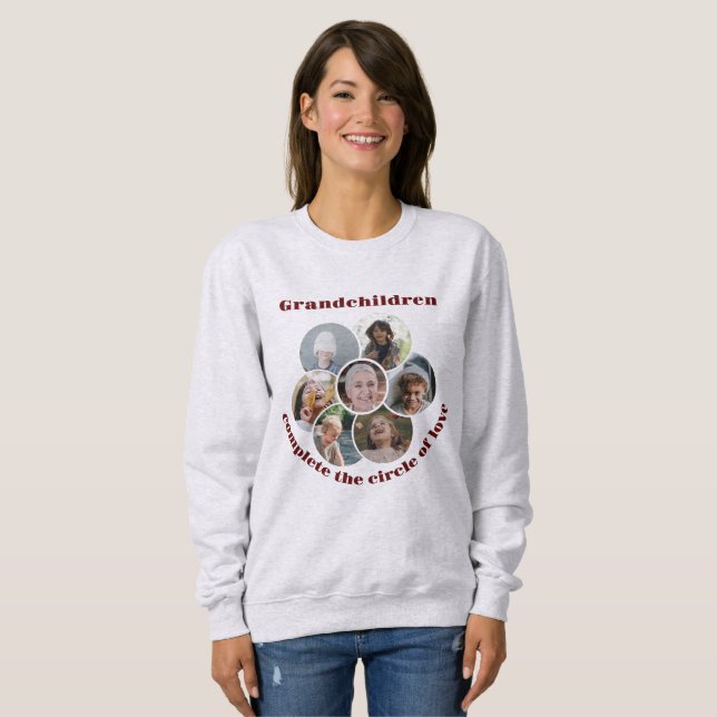 Anpassningsbar mormor/barn 7 Circle Photo Collage T Shirt (Hel framsida)