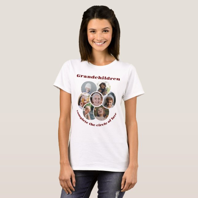 Anpassningsbar mormor/barn 7 Circle Photo Collage T Shirt (Hel framsida)