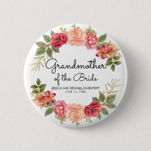 Anpassningsbar Mormor på Bride Rosa Red Blommigt Knapp