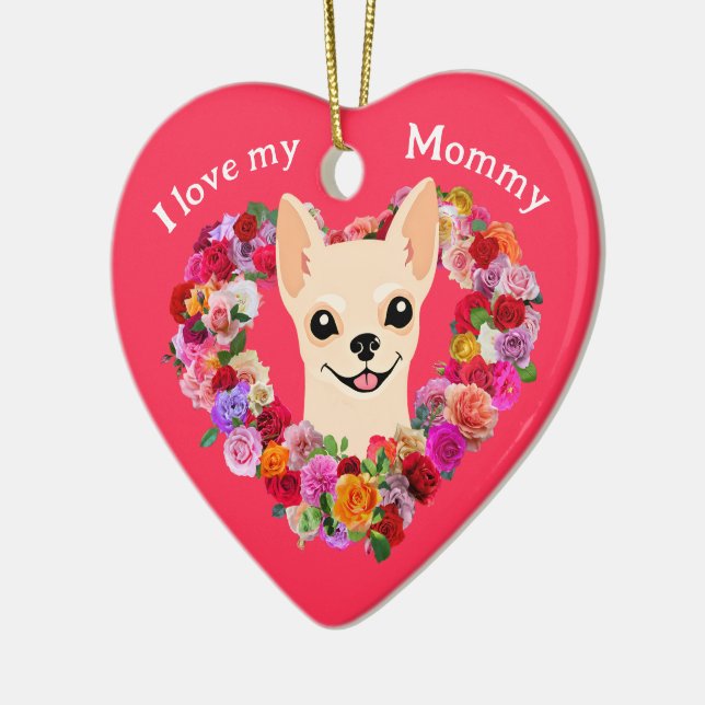 Anpassningsbar Mors dag Chihuahua Ro Heart Julgransprydnad Keramik (Vänster)