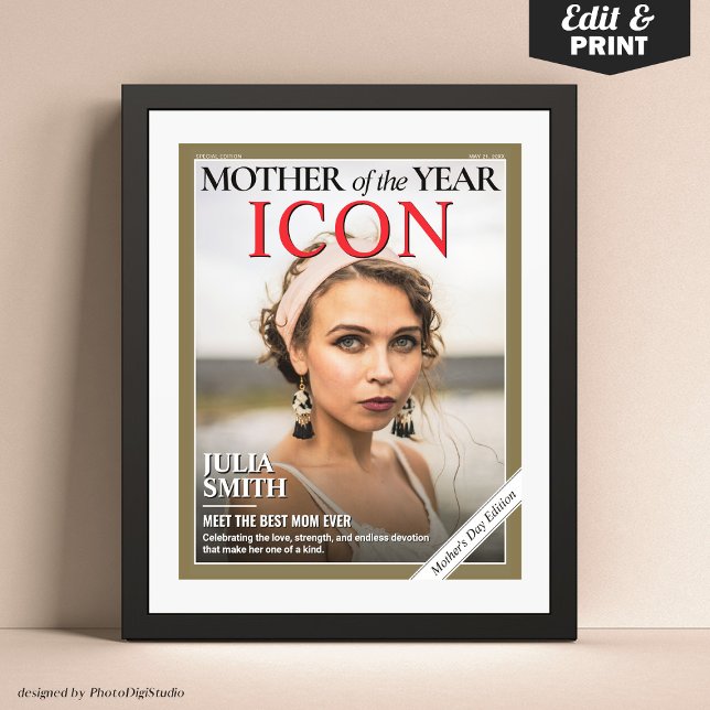 Anpassningsbar Mors dag Magazine Cover, Gift for M Poster (Custom Mothers Day Magazine Cover, Mother of the Year Gift for Mom Poster)