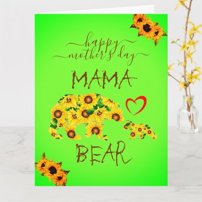 Anpassningsbar Mors dag MAMMA BEAR Sunblommor Mamm Kort (Gul blomma)