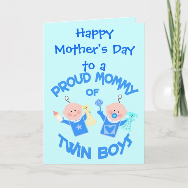 Anpassningsbar Mors dag Mamma vid Twin Boys Kort (Framsida)
