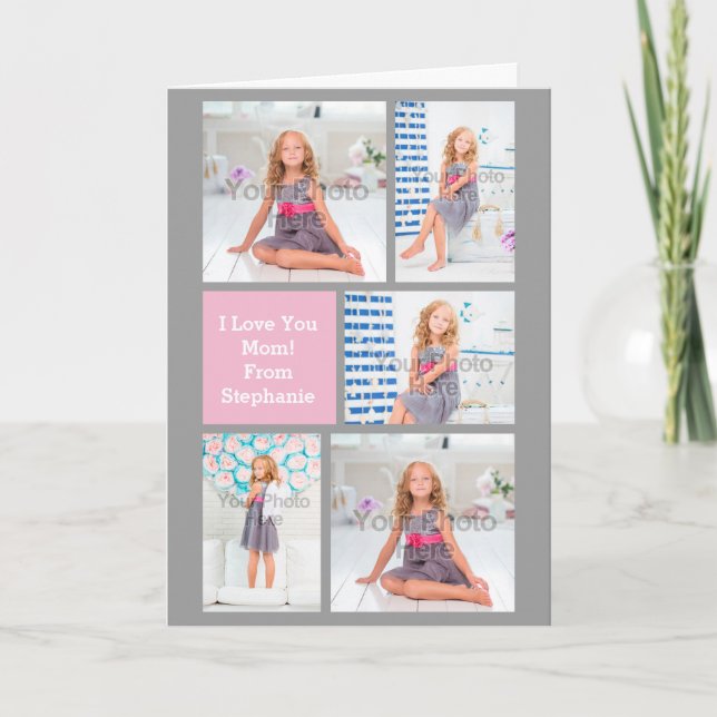 Anpassningsbar Mors dag Photo Collage Rosa/Grönt/G Kort (Framsida)