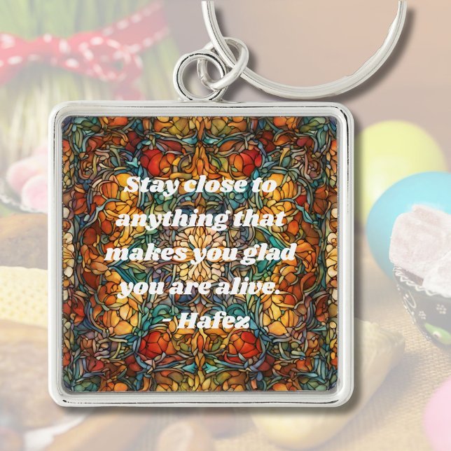 Anpassningsbar Mosaic Mönster Nowruz Persian New Y Fyrkantig Silverfärgad Nyckelring (Custom Mosaic Pattern Nowruz Persian New Year Gift)