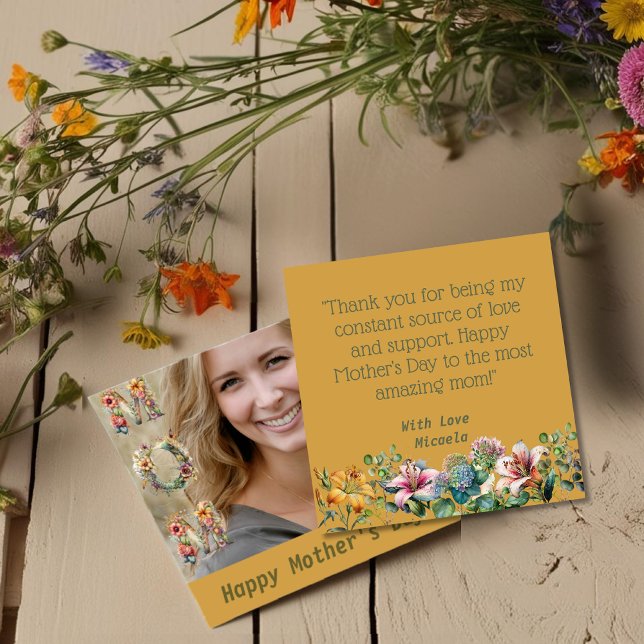 Anpassningsbar Mostaza Mor's Day with Photo & Mess Julkort (Custom Mostaza Mother’s Day with Photo & Message Holiday Card)