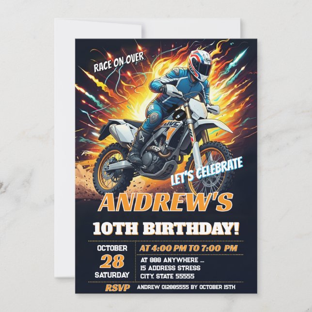 Anpassningsbar Motocross Dirt Bike Birthday Biker  Inbjudningar (Framsida)