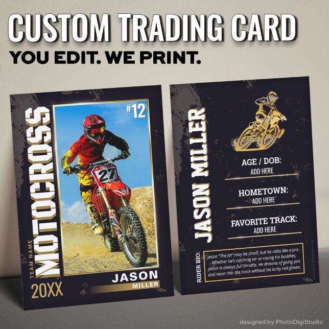 Anpassningsbar Motocross Trading Card, redigerbart (Custom Motocross Trading Card, Editable Dirt Bike Card)