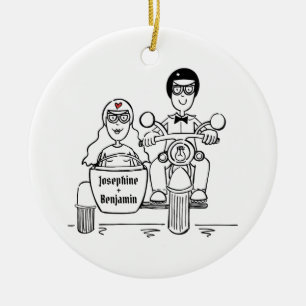 Anpassningsbar Motorcycle och Sidecar Bröllop Gift Julgransprydnad Keramik