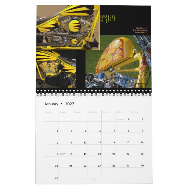 Anpassningsbar Motorcykelfärg midi 12 månader Kalender (Jan 2027)