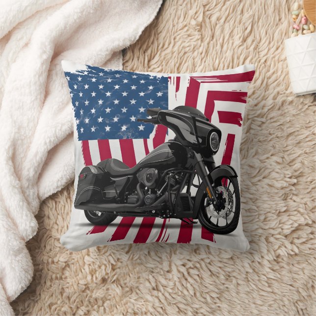 Anpassningsbar motorcykelkonst med amerikansk flag kudde (Filt)