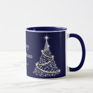 Anpassningsbar Moukling White Blue Julgran Helgdag Mugg