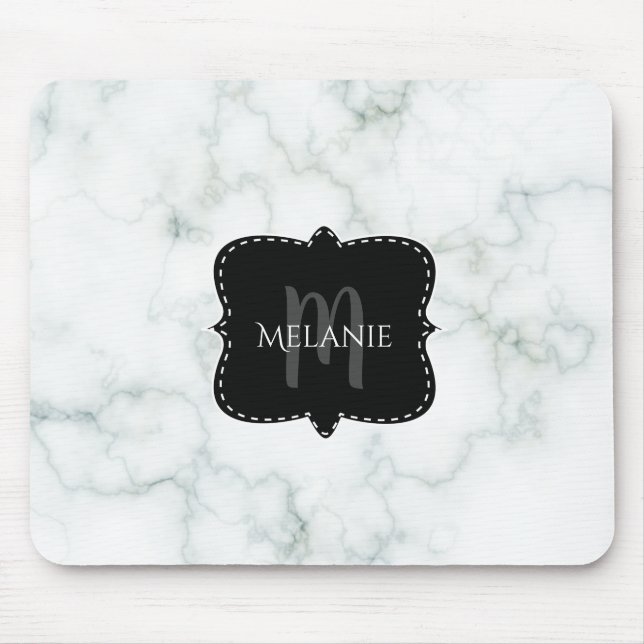 Anpassningsbar Mouse Pad Marble Monogram Namn Musmatta (Framsidan)