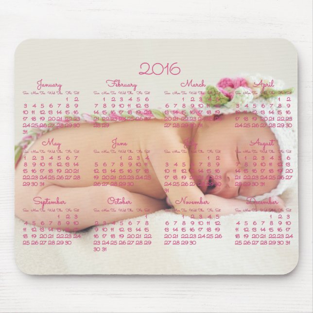 Anpassningsbar Mouse Pad Rosa Calendar 2016 Baby P Musmatta (Framsidan)