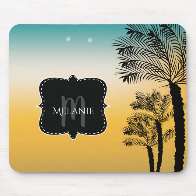 Anpassningsbar Mouse Pad Tropical Sunset Monogram  Musmatta (Framsidan)