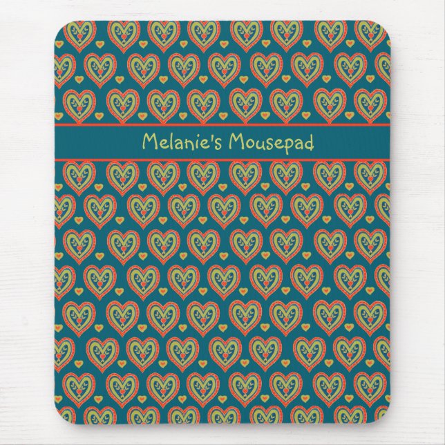 Anpassningsbar Mousepad, Red, Grönt Hjärtar på Mör Musmatta (Framsidan)