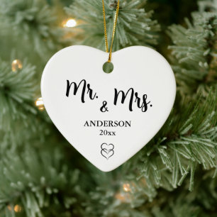 Anpassningsbar Mr. & Fru God Jul Namn och År Julgransprydnad Keramik