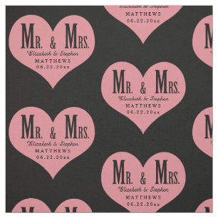 Anpassningsbar Mr. och Mrs. Bröllop Black Heart Te Tyg