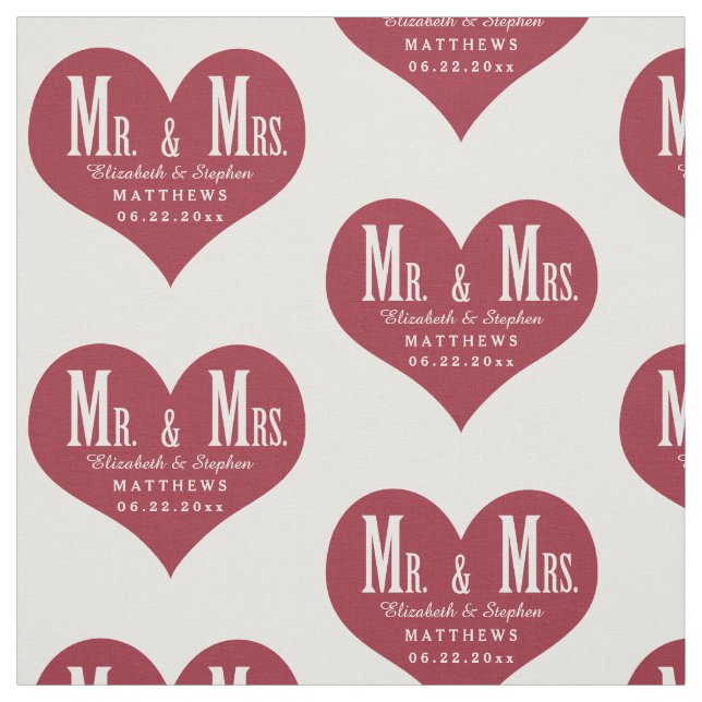 Anpassningsbar Mr. och Mrs. Bröllop White Heart Te Tyg (Provkarta)