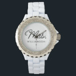Anpassningsbar Mrs Est. Nytt Elegant-skript Armbandsur<br><div class="desc">Personlig,  fru Modern Elegant,  skript Nyligen,  nya bröllopsgåvor!</div>
