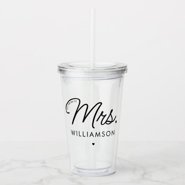Anpassningsbar Mrs Est. Nytt Elegant-skript Take Away Mugg (Framsida)