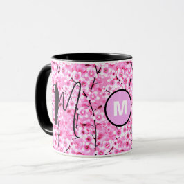 Anpassningsbar Mugg | Rosa Blommigt Monogrammed fö